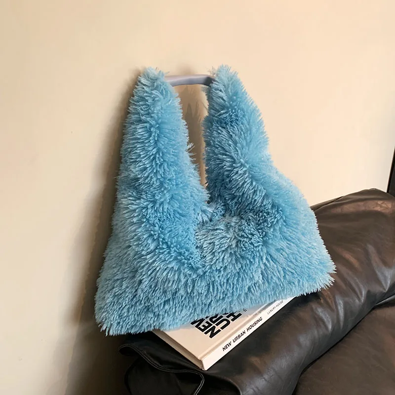 

New Women's Faux Fur Shoulder Bag, Large Capacity Elegant Handbag, Fashion Soft Evening Purse for Girls, Lightweight Fall Winter