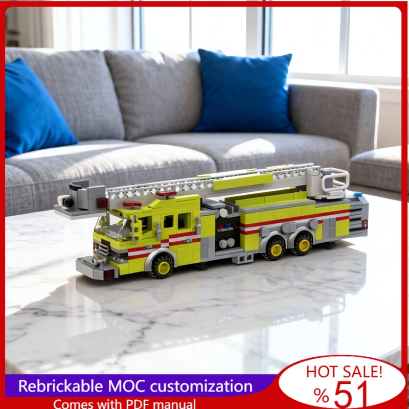 

534 Parts MOC City Engineering Climbing Platform Fire Truck Model Technology Building Block Creative Children Toy Birthday Gift