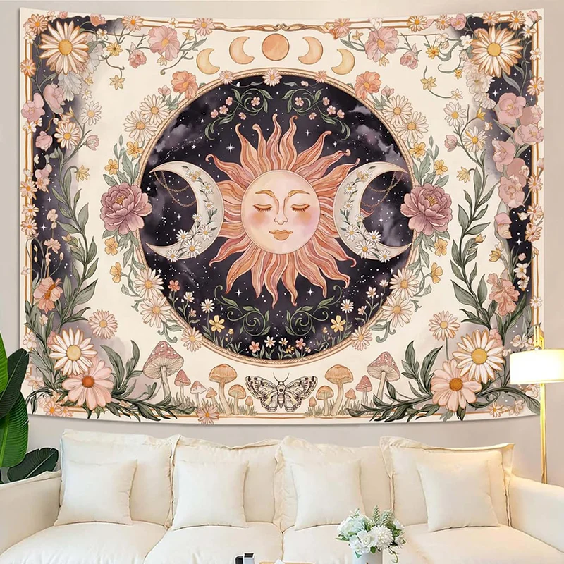VIKAMA Vintage Chrysanthemum Pink Flower Tapestry Wall Hanging Bedroom Background Fabric Home Decoration