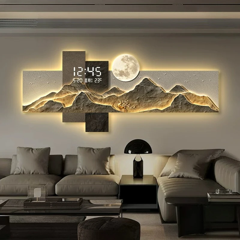 High End Art Mural Wall Clocks LED Mute Digital Electronic Clock Large Big Size Atmosphere Light Hanging Painting Home Decor