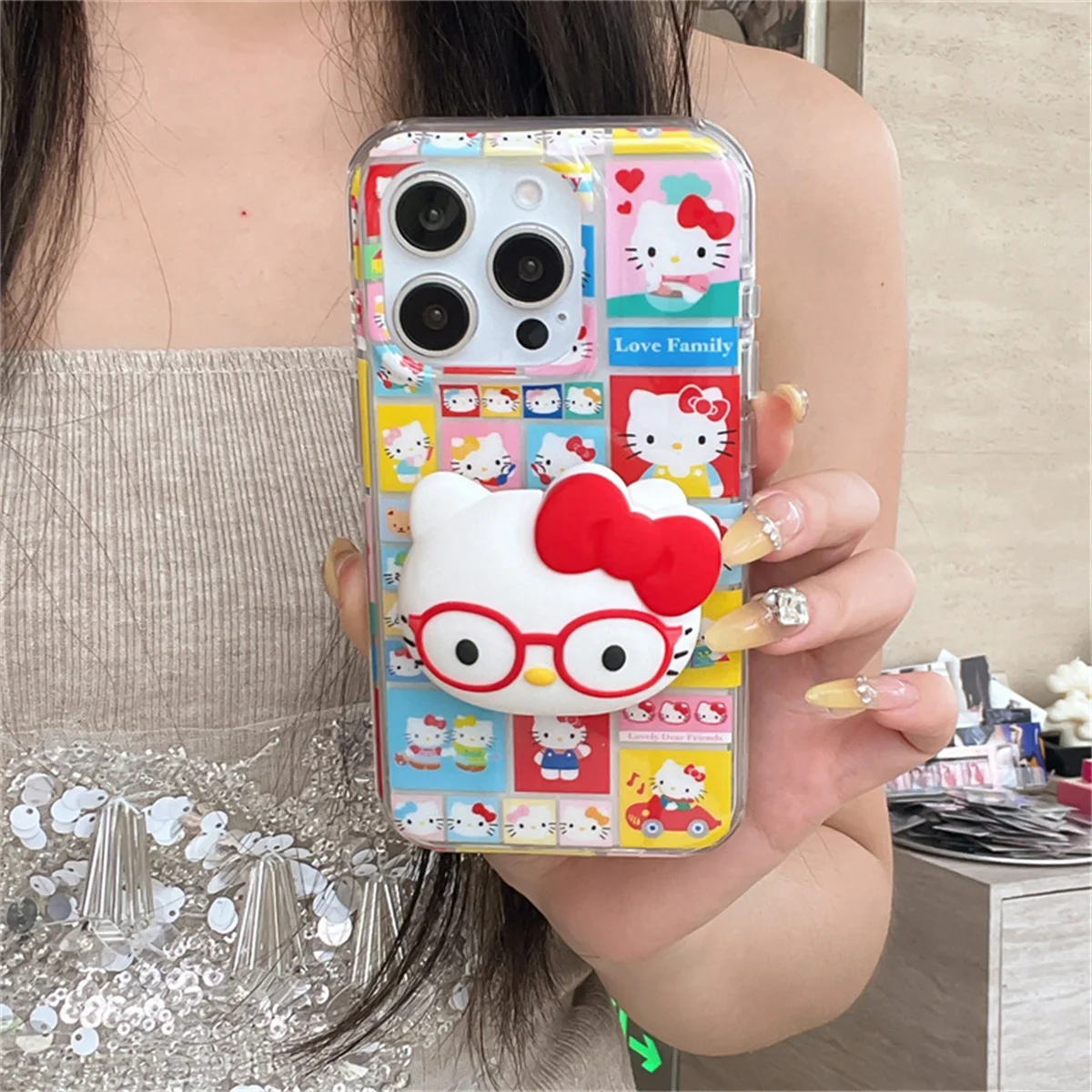 

Забавный милый чехол для телефона Happy Hellokitty для iPhone 17 Pro 15 14 16 Pro Max, задняя крышка с подставкой, противоударные защитные чехлы