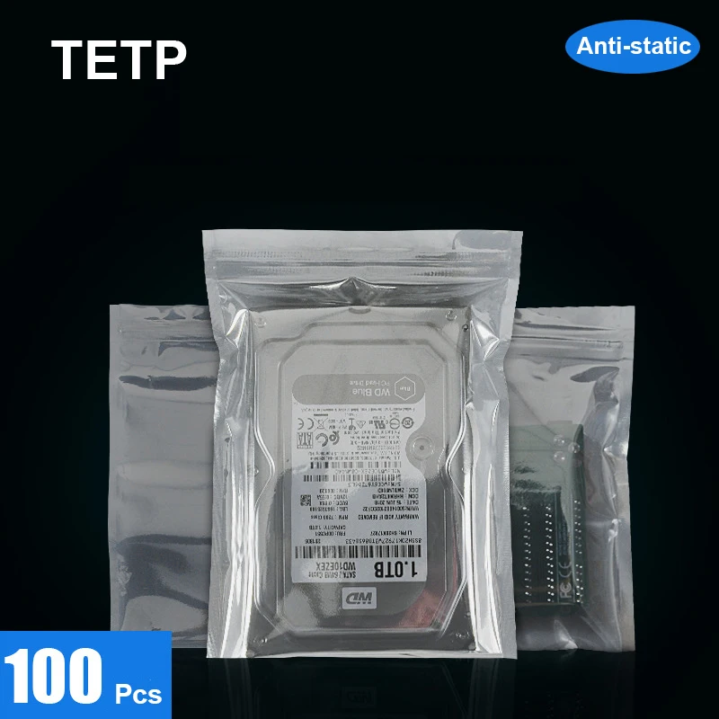 TETP 100Pcs Anti-static Ziplock Bags Usb Pcb Headphones Electronics Product Retail Accessory Packaging Storage Bag Resealable