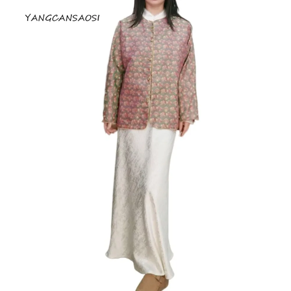 

Женское весенне-осеннее новое однобортное пальто из натурального тутового шелка Shu Brocade, двухцветное двубортное пальто с длинными рукавами