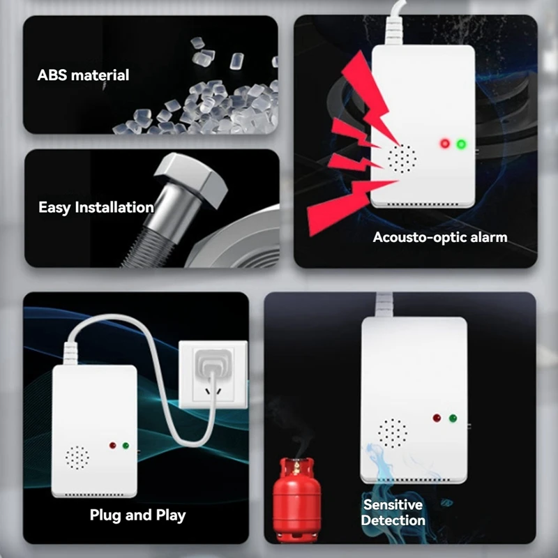 Gas Leak Detector Combustible Propane Methane Leak Warning EU Plug Combustible Gas Alarm Sensor For Home Security