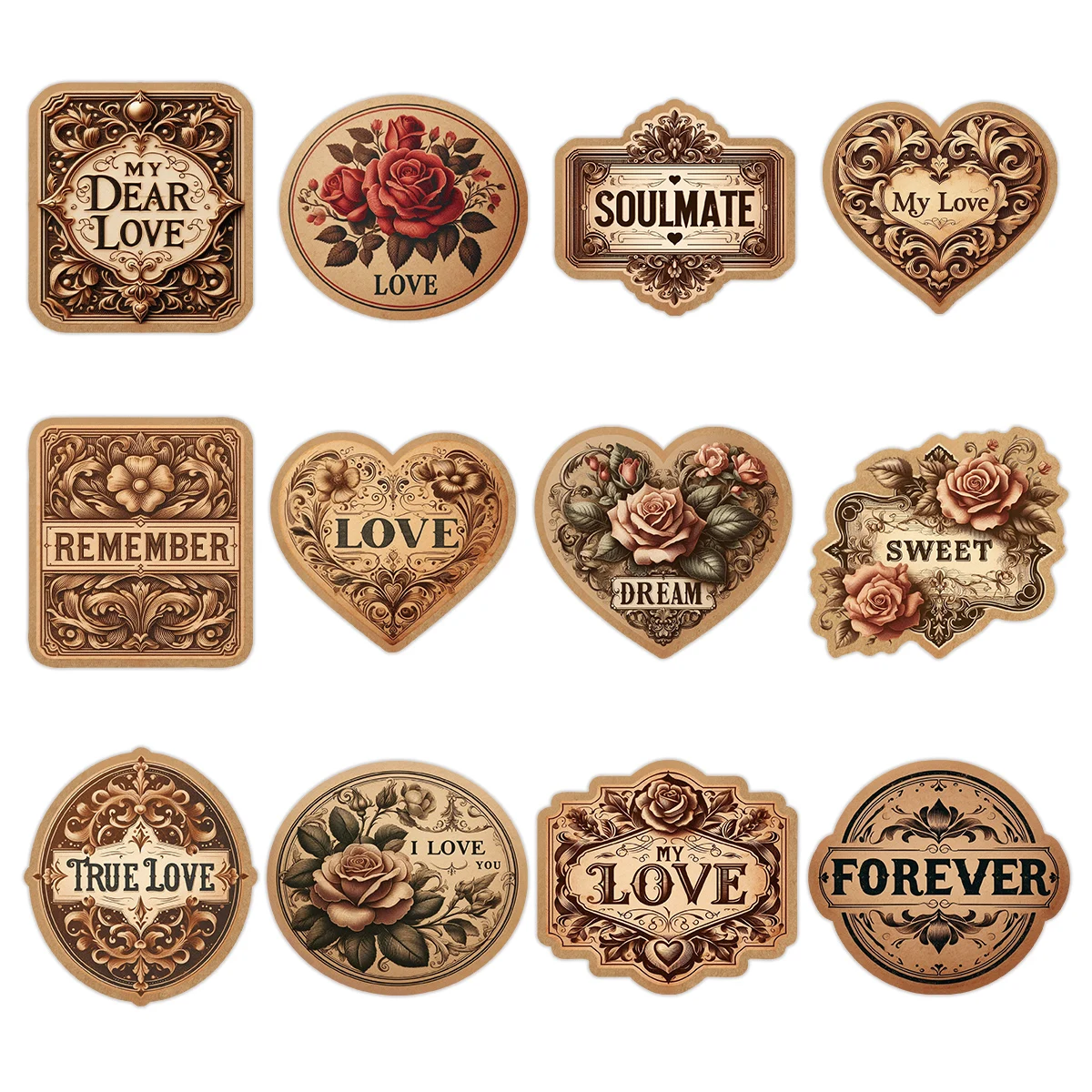 12pcs Vintage Wine Bottle Stickers,Label With Love Phrase Design,For Valentine's Day,Anniversary,Romantic Gift Wrap​,Party Decor view 6