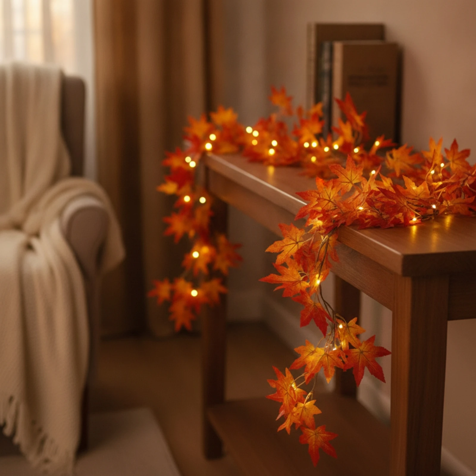 Fall Maple Leaf Garland Thanksgiving Autumn Maple Leaf Garland Artificial Vine with Hanging Loop Trailing Decorations Lifelike