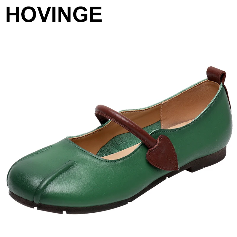 

Spring New Genuine Leather Mixed Colors Flats Retro Versatile Shallow Soft Sole Handmade Women Shoes