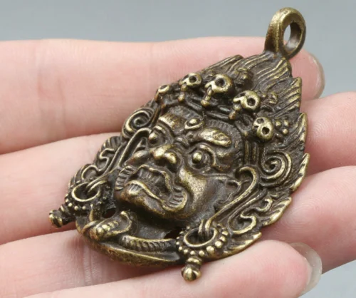 51Mm Curio Chinese Bronze Tantra Buddhism Mahakala Wrathful Deity Amulet Pendant