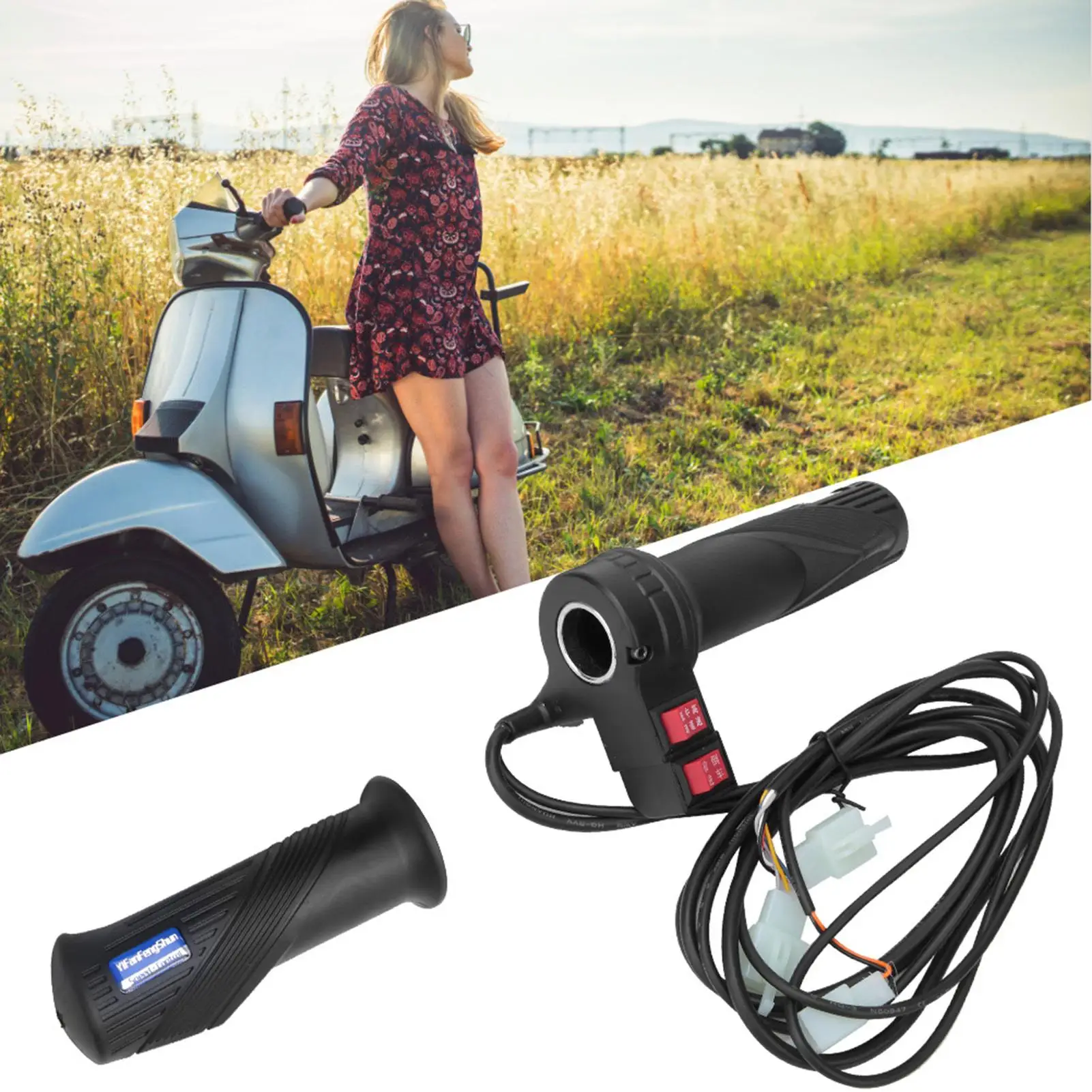 Universal Scooter Speed Grip Throttle Handle w/ 2M Wire for 12 -99V Electric - Forward & Reverse Gear, Stable & Compact