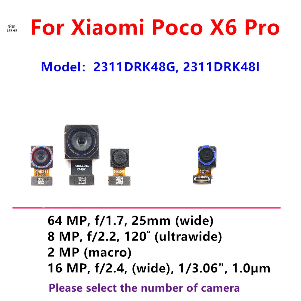 Cámara trasera delantera para Xiaomi Poco X6 Pro, módulo de cámara frontal para Selfie, piezas de repuesto para teléfono inteligente X6pro