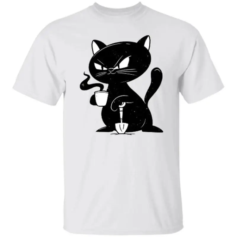 

Black CaT T Shirt Cute Drinking Coffee Lover