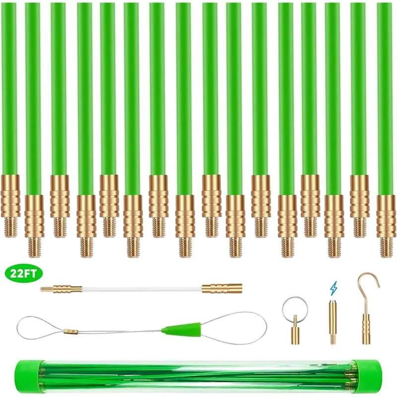ABSS-Fiberglass Electrical Wire For Running Kit 22FT, Wire Fishing Tools, Cable Snake Fish Rods Kit For Running Electrical
