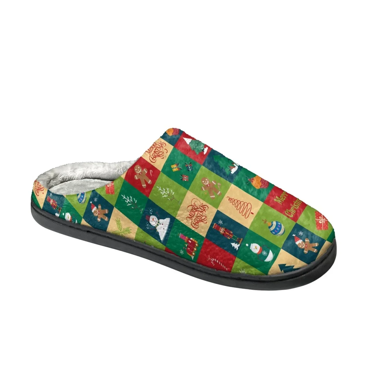 Chinelos de algodão quente para casa, calçado liso antiderrapante, slides clássicos para casal, design de Natal, casual, inverno, dropshipping