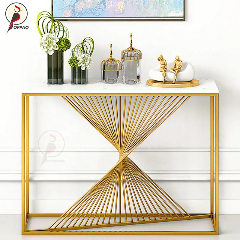 YJQ postmodern light luxury entryway counter, stainless steel corridor entryway cabinet, minimalist marble entryway table