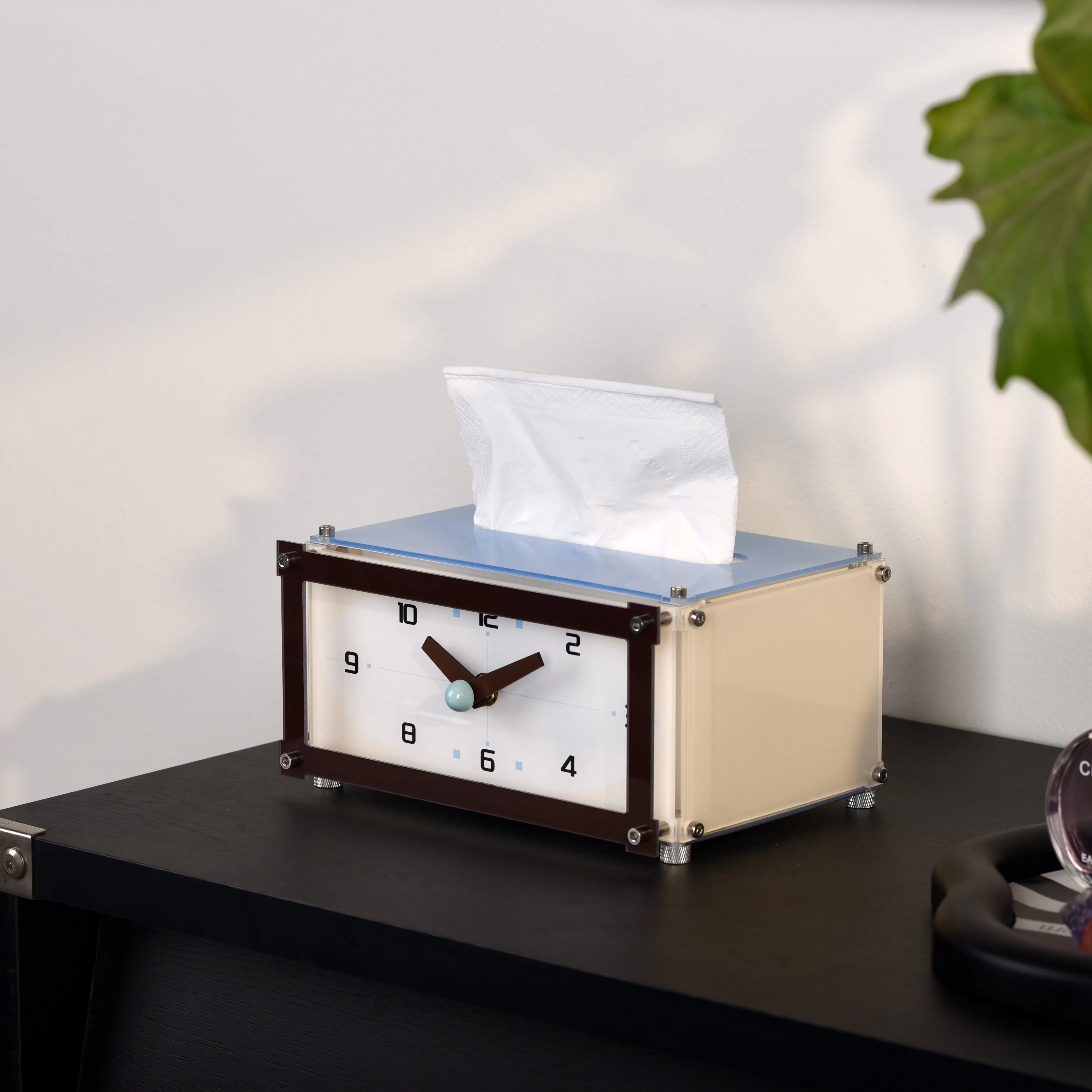 High Value Desktop Clock Bedside Creative Tissue Box Small Clock Ornament