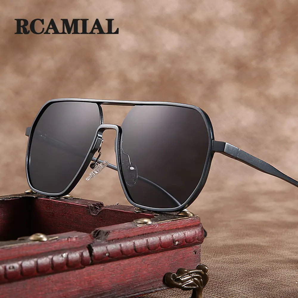 

RCAMIAL Sunglasses Men Polarized Anti-Glare Lens UV400 Aluminum Magnesium Frame Car Driving Glasses For Fishing 8692