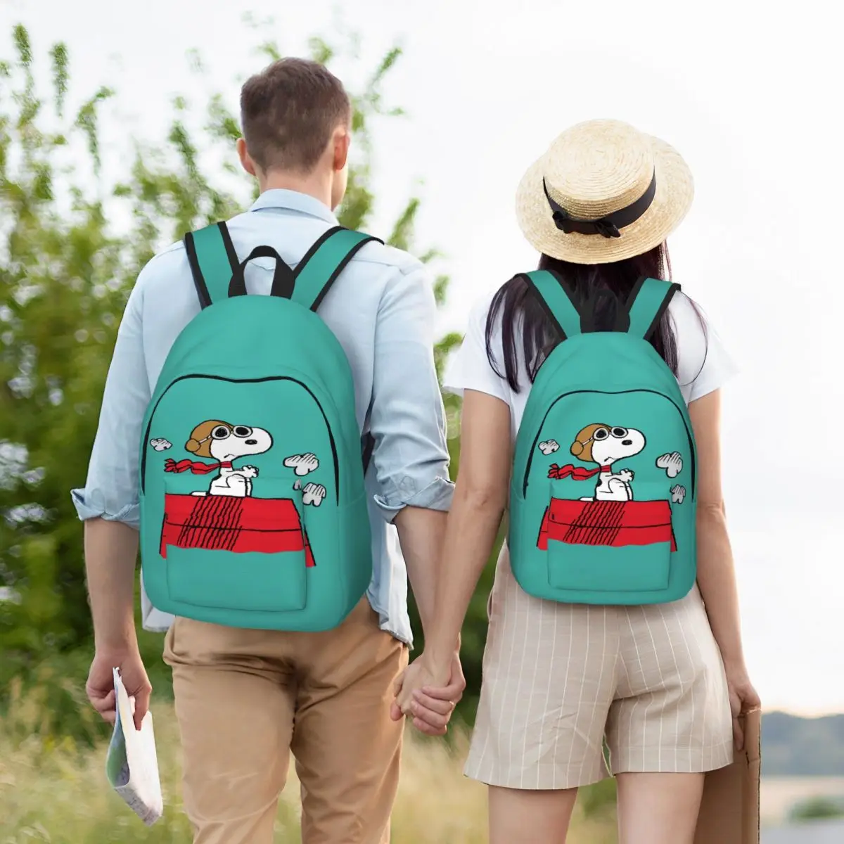 Peanuts Snoopy The Flying Ace Classical Backpack Outdoor High School Hiking Travel Daypack for Women Laptop Computer Canvas Bags