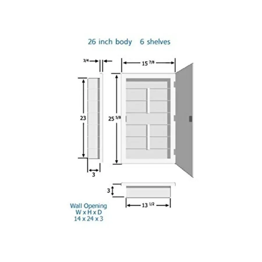 Spacecab Nunki recessed beveled edge medicine cabinet for bathroom, aluminum frame, matte black finish, soft-close hinges and a