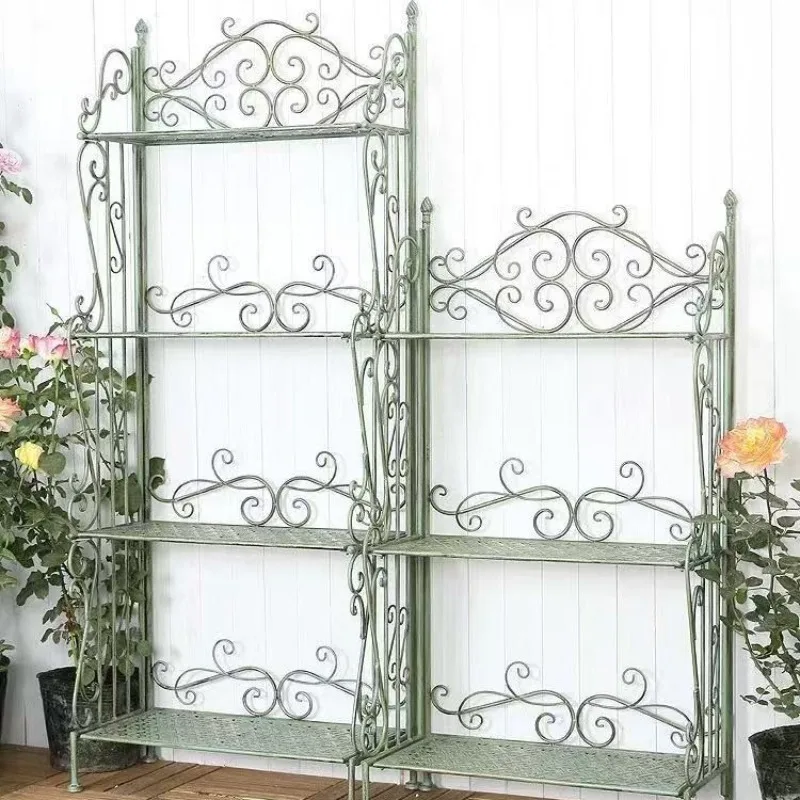 Retro wrought iron three or four-layer flower stand indoor outdoor garden balcony courtyard flower pot stand