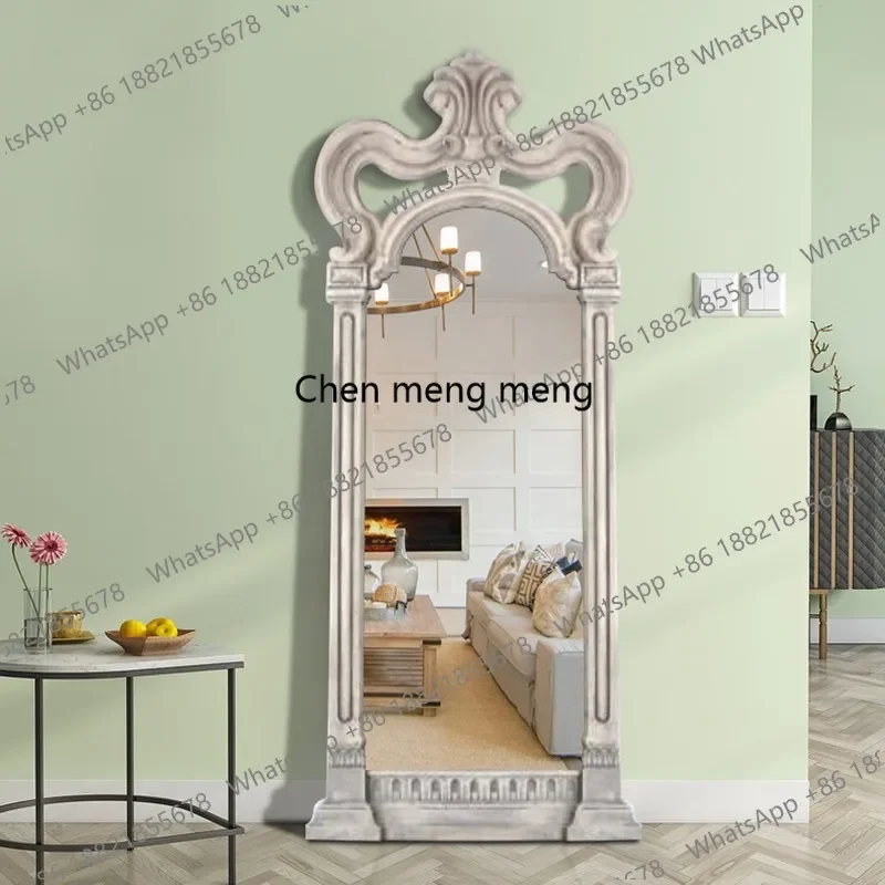 D80 American wabi-sabi style antique white full-length mirror French retro court style decorative mirror bedroom full-length mir