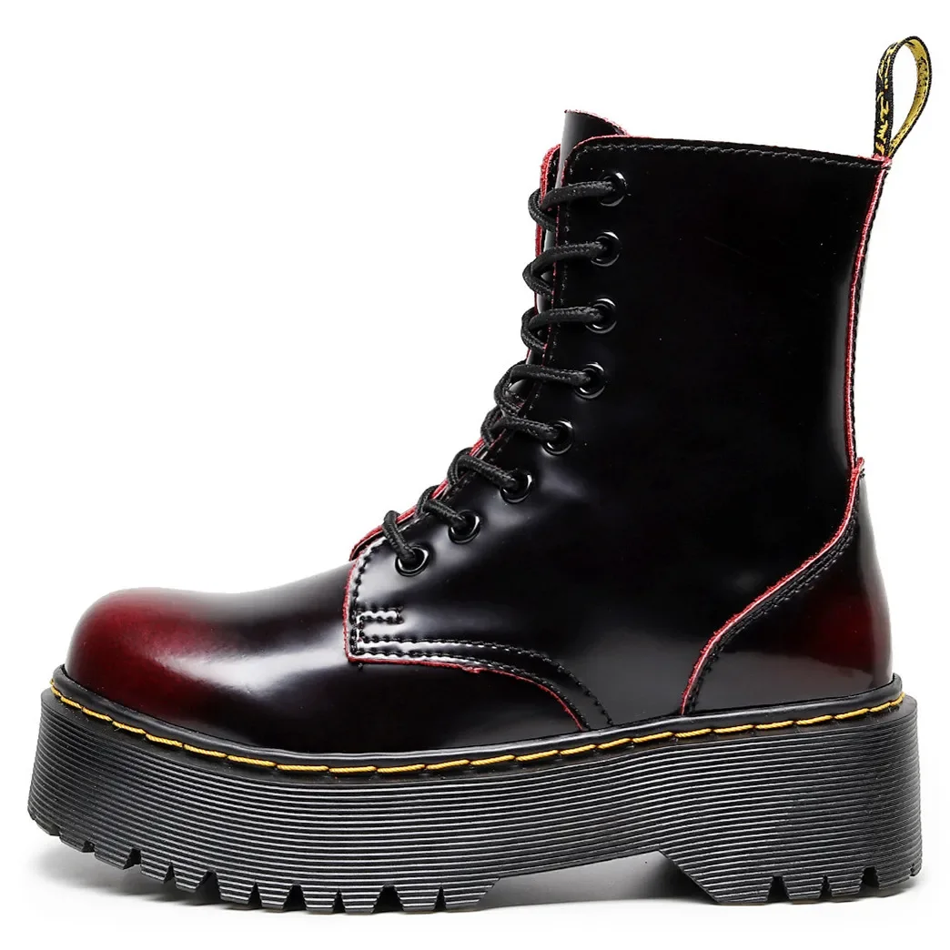 Large Size High Quality Platform Boots Women Shoes Black Leather Ankle Boots Punk Shoes Thick Bottom Motorcycle Boots