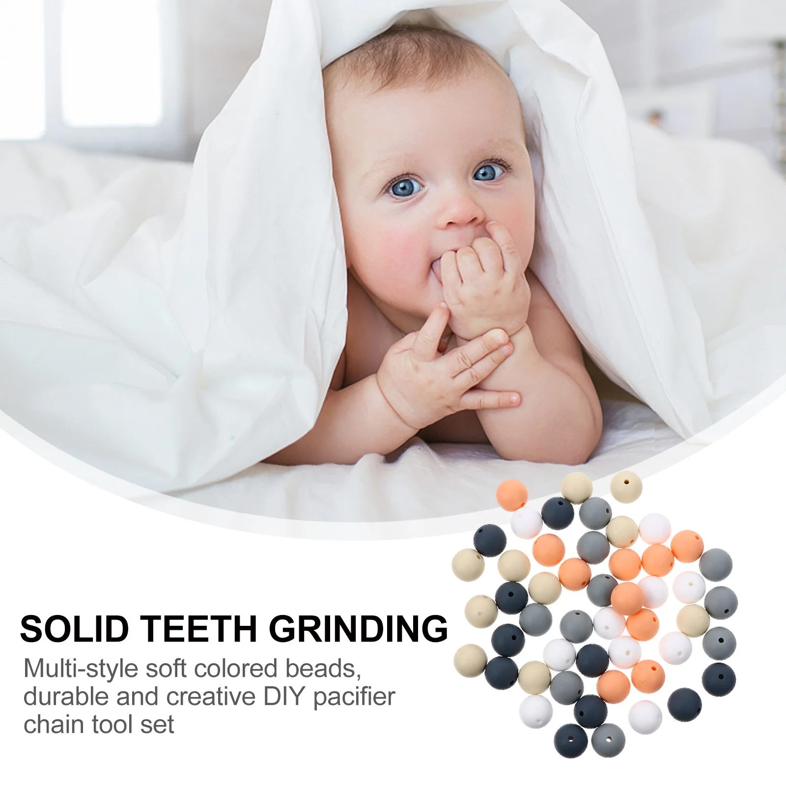 

50Pcs Silicone Baby Teether Beads Multi-Color Tear-Resistant DIY Pacifier Chain Chewing Beads Infant Pacifier Soother