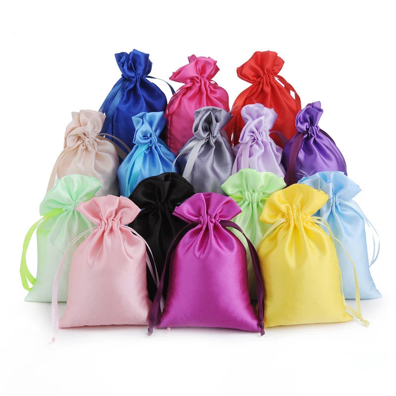 10Pcs Silk Gift Bags Jewelry Packaging Satin Drawstring Pouch Bags Candy Favor Bag Bridal Shower Wedding Party Supplies