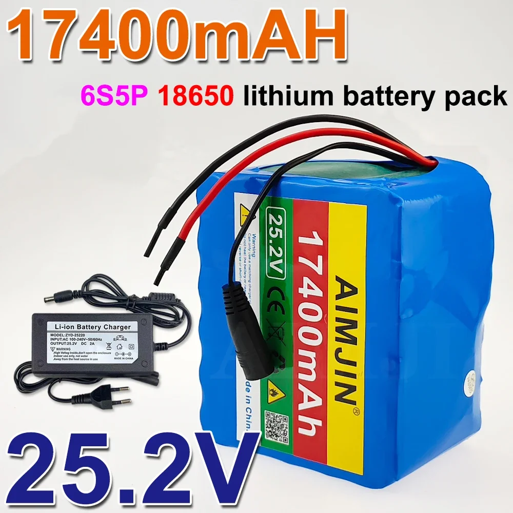 

New 18650 rechargeable lithium 6S5P battery pack, 25.2 V 17400mAh +2A 25.2V charger