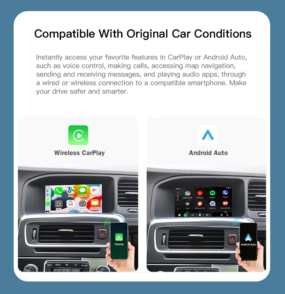 AUTOABC Neues kabelloses Carplay Android Auto Modul für Volvo S60 XC60 V60 V40 2015-2018 Mirror Cast AirPlay Unterstützung für Kameras – Detail 3