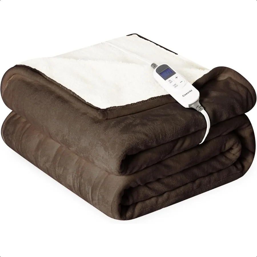 

Тепловое одеяло 50x60 ThrowSoft Фланелевое двустороннее электрическое одеяло из шерпа с 10 настройками нагрева, 12 настройками таймера и 8 часами авто