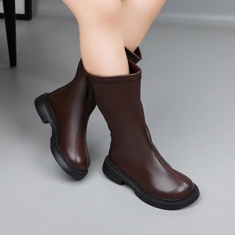 

Популярные милые детские осенне-зимние элегантные детские удобные полусапожки принцессы на квадратном каблуке, модные подиумные одиночные детские туфли на молнии