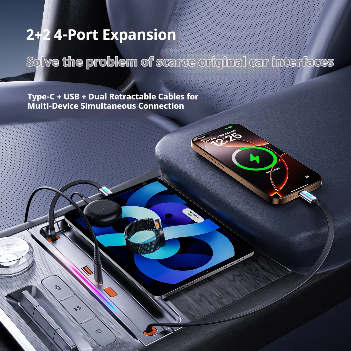 2025 For Zeekr 9X Car Fast Charger 130W Docking Station Cigarette Lighter Splitter USB Converter