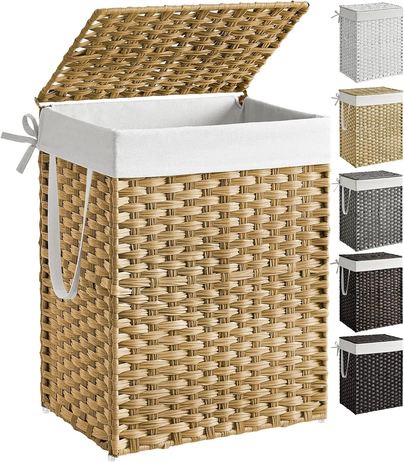 

Foldable Laundry Hamper with Lid, 23.8 Gallon Synthetic Rattan Basket, Removable Liner, Goose Yellow
