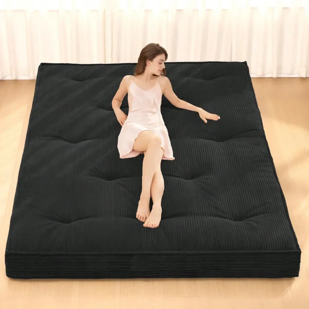 

Floor Mattress, 4 Thicken Futon Mattress Twin Full Queen Size Sleeping Pad, Corduroy Foldable Mattress Pad Roll Tatami Mat F