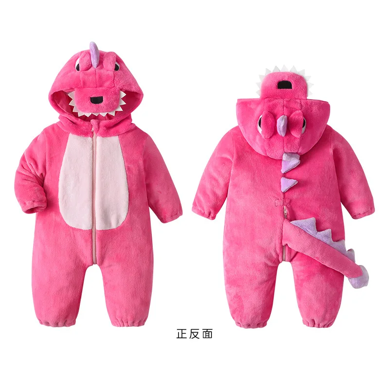 New Lovely Dinosaur Baby Girls Clothes Romper Soft Warm Winter Infant Onesie Bodysuit Kigurumis Cosplay Costume Hooded Zipper