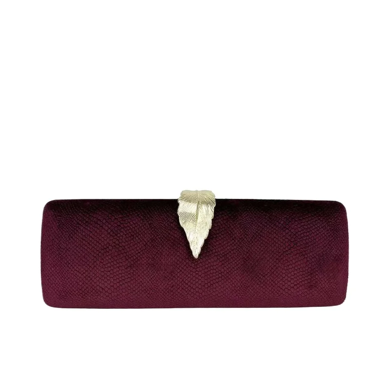 Elegant Ladies' Purple Evenin Clutch Luxury Emerald Serpentine Purse Vintage Leaf Buckle Velvet Wedding Party Dress Handbag view 4