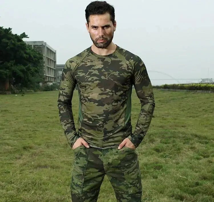 

New Tactical Camouflage Mesh Elastic Quickdry T Shirts O Neck Long Sleeve Tees MC MTP MCA