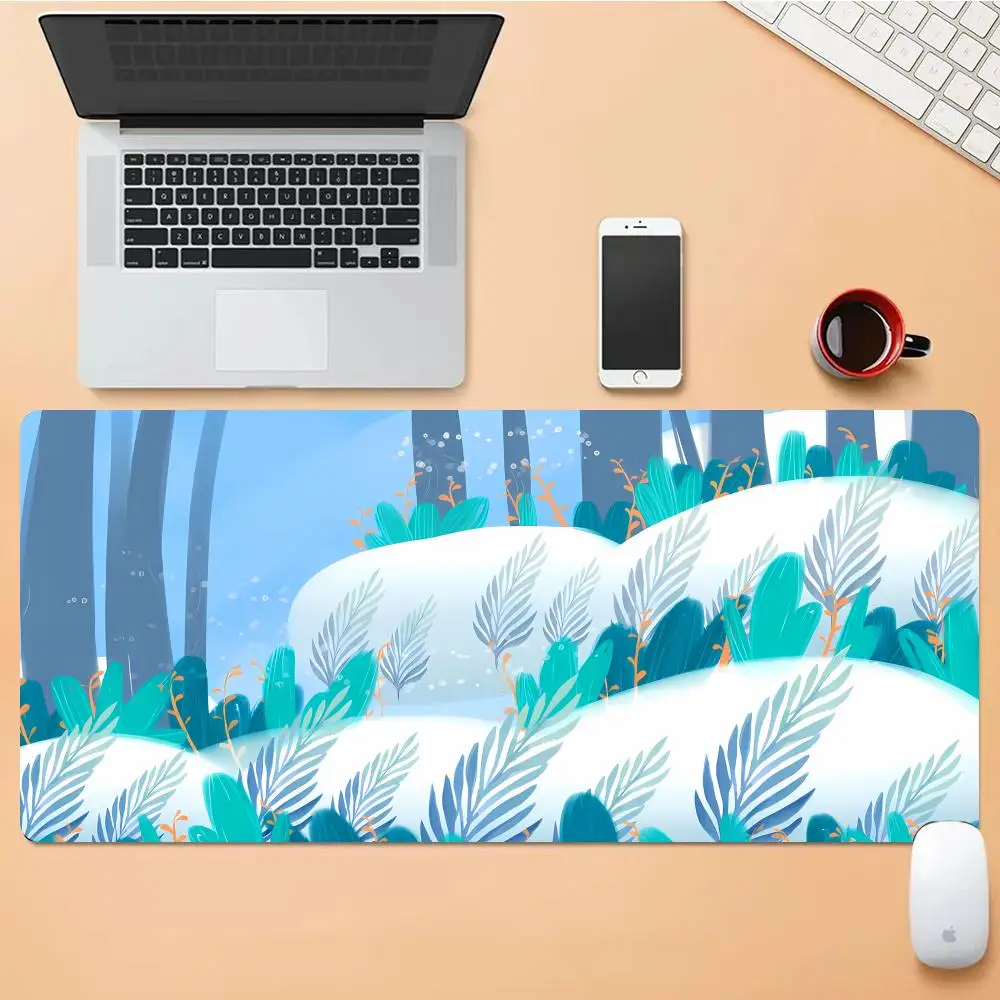 

Blue-toned Plants Mouse Pad Desk Mouse Pad Cute HD Desk Pad Extended Gaming Keyboard Mats Large XXL Gamer Mousepad 90x40