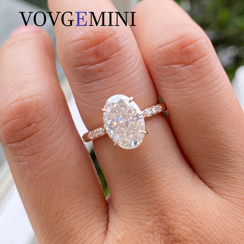 

VOVGEMINI Moissanite 14k Gold Ring 4.5ct 8x12mm Crushed Ice Oval Cut Real Pure Genuine9k 18k Au 750 Fashion Jewelry For Wedding