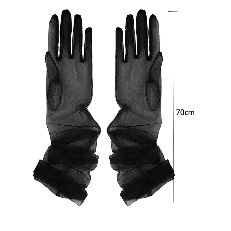 70CM Fahion Women Ultra Thin Gloves Tulle Over Elbow Wedding Bride Dress Mittens Sheer Transparent Sunscreen Vintage Gloves