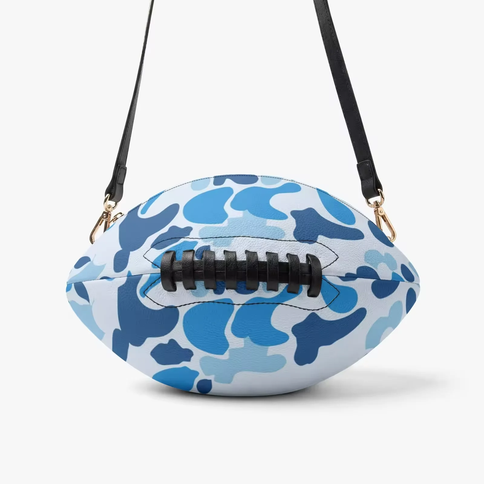 New Hot Sale Custom Pink Camo Print Crossbody Bag Women Novelty PU Rugby Ball Shoulder Purse with Adjustable Strap Party Handbag