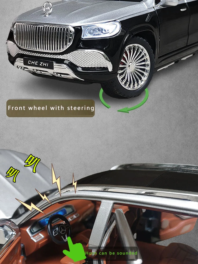 1/24 Simulation Maybach Gls600 Alloy Car Model Sound And Light Pull Back Shock Absorber Toy Car Boys Collection Decoration Gift