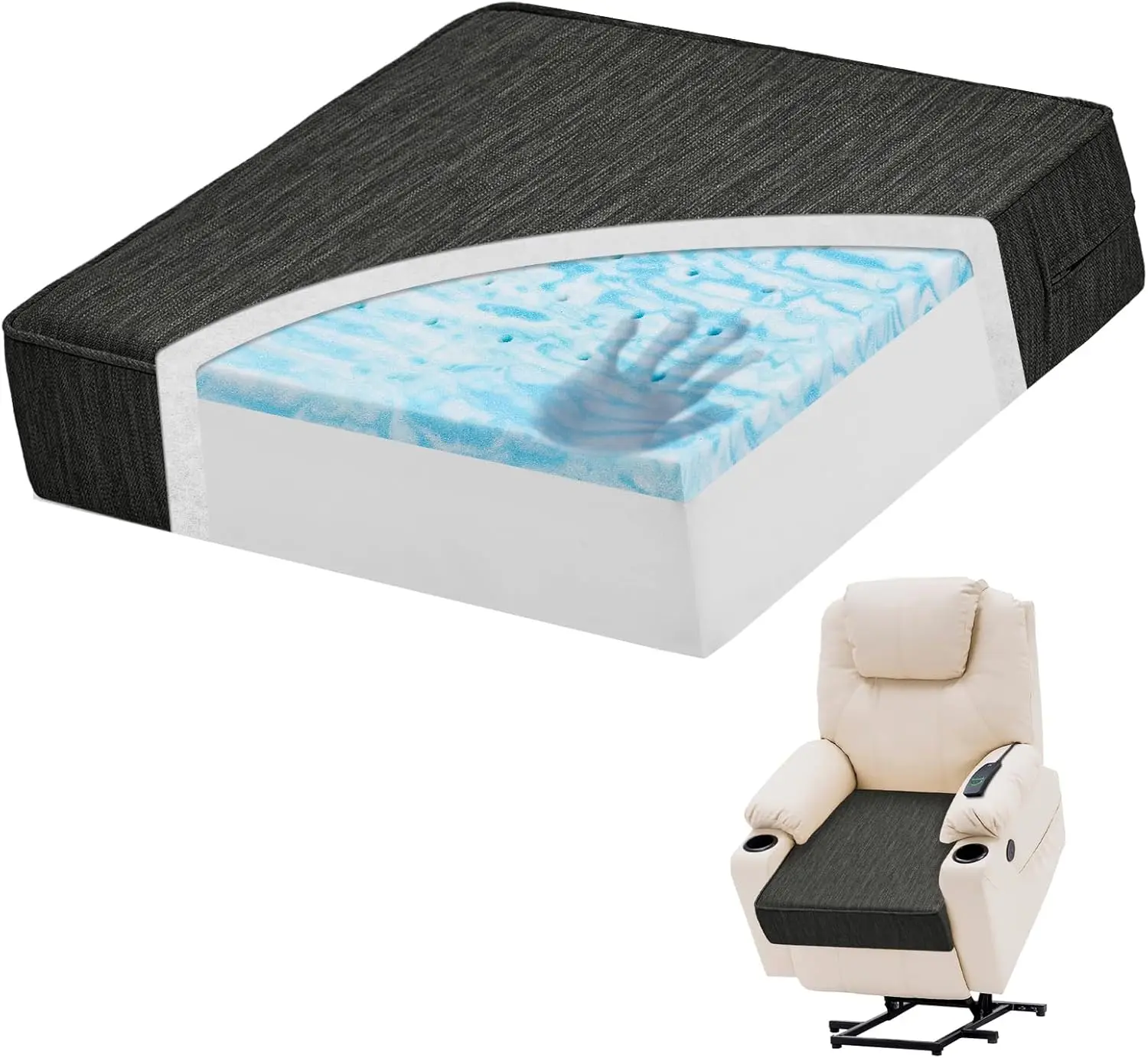 

Extra Large Dual Layer Gel Memory Foam Recliner Cushion 20x20x5 Non Slip Thick Seat Pad for Elderly Hip Lumbar Pain Relief