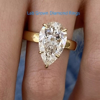 4CT Solitaire Engagement Ring Pear CVD Lab Grown Diamond 14K Yellow Gold DEF VS-VVS IGI Certificat Diamond Wedding Ring For Lady