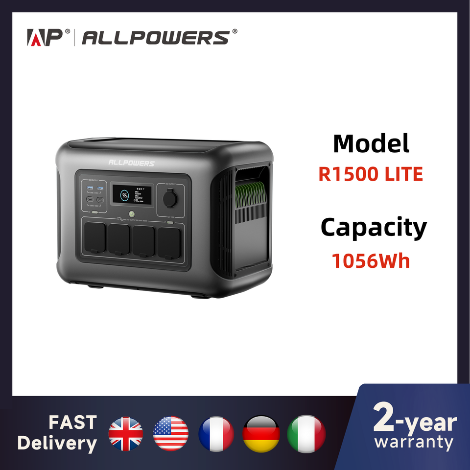  ALLPOWERS R1500 LITE Portable Power Station 1056Wh LiFePO4 Battery 1600W (3200W peak) AC Output Solar Generator for Camping RV 