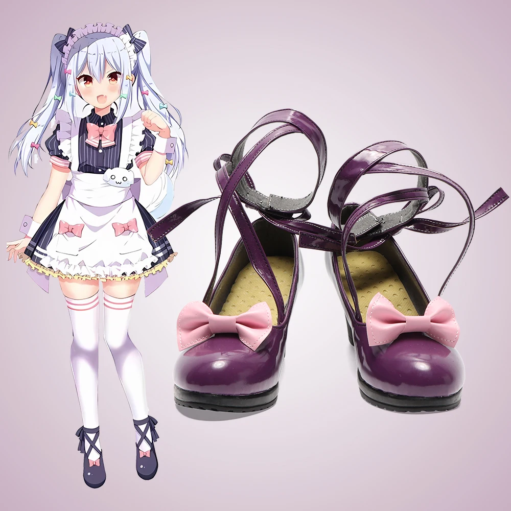 Anime NIJISANJI INUYAMA TAMAKI Cosplay Shoes Purple High Heels Short PU Leather Boots For Halloween Carnival