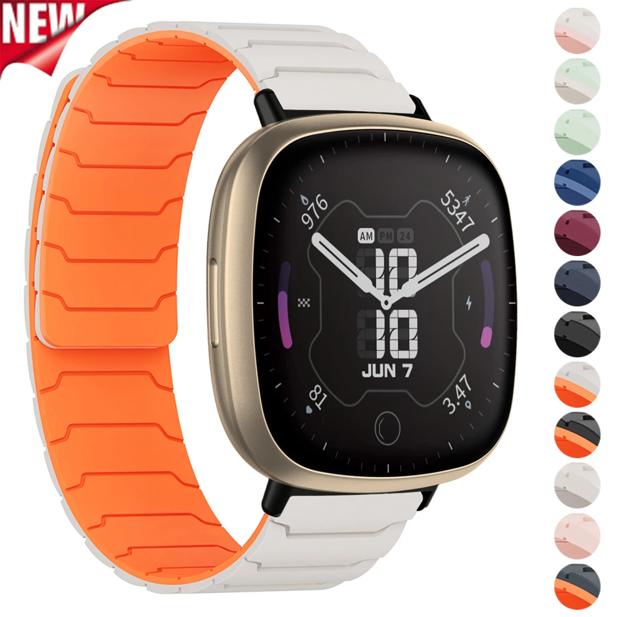 Magnetisches Schlaufenarmband für Fitbit Watch Versa 4/3, zweifarbiges Silikonband für Versa 2/1, Sportarmband, Ersatzarmband