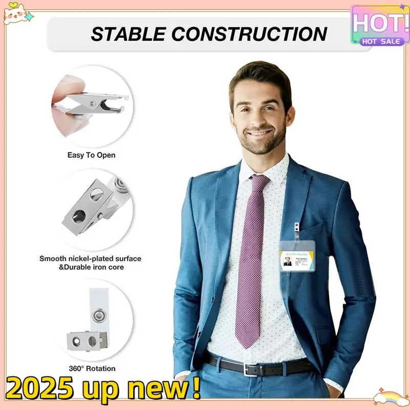 L47A-50 Pcs Horizontal Badge Holder With Metal Clips Clear Name Tag Badge Holders With Waterproof