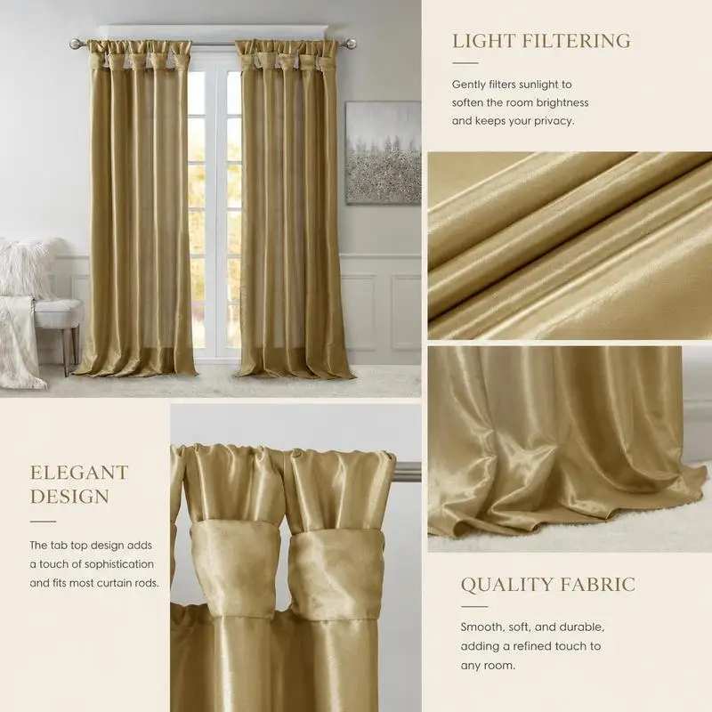 1PCS Linen Textured Twist Tab Curtain Panel 50x84 Inch, Polyester Faux Silk Fabric with Lining, Semi Blackout Thermal Insulated Drapes for Living Room Bedroom, Bronze view 4