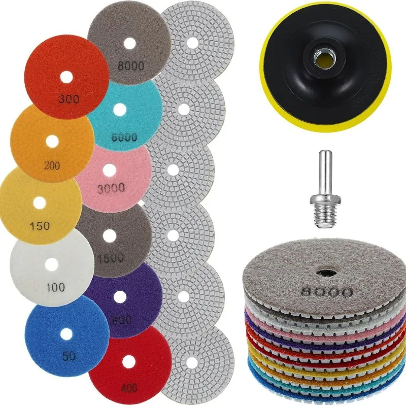 

5/8''-11 Backing Diamond Polishing Pad 13-piece 4-inch Kit 50-8000 Grit Pads For Marble Granite Polishing Work